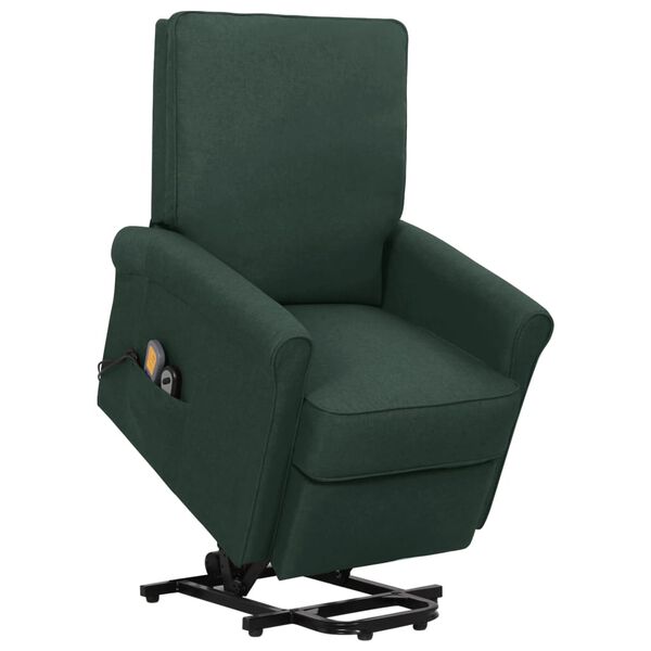 vidaXL Masažna fotelja na podizanje od tkanine tamnozelena