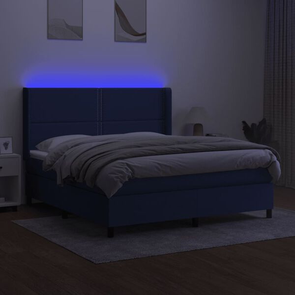 vidaXL Krevet box spring s madracem LED plavi 160x200 cm od tkanine