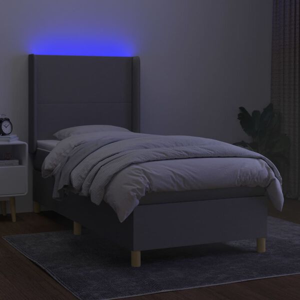 vidaXL Krevet box spring s madracem LED svjetlosivi 90x190 cm tkanina