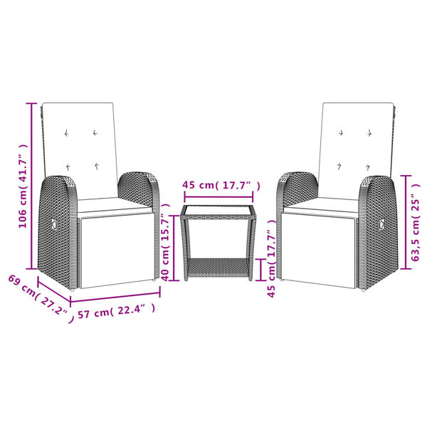 vidaXL 3-dijelni vrtni blagovaonski set sivi od poliratana