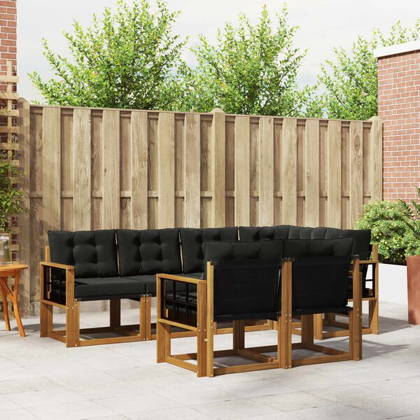 vidaXL Set vanjskih sofa s jastukom 7 pcs Prirodna i crna