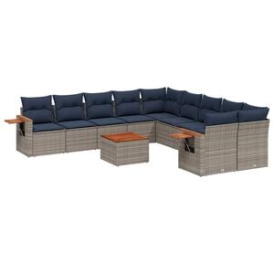 vidaXL 11-dijelni set vrtnih sofa od poliratana s jastucima sivi