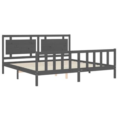 vidaXL Okvir za krevet s uzglavljem sivi 200 x 200 cm od masivnog drva