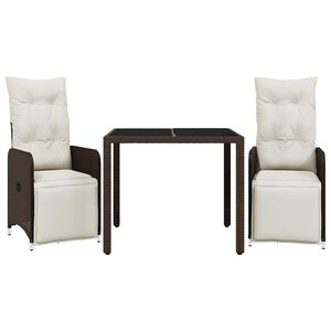 vidaXL 3-dijelni vrtni bistro set od poliratana s jastucima smeđi