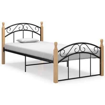 vidaXL Okvir kreveta crni od metala i masivne hrastovine 90 x 200 cm