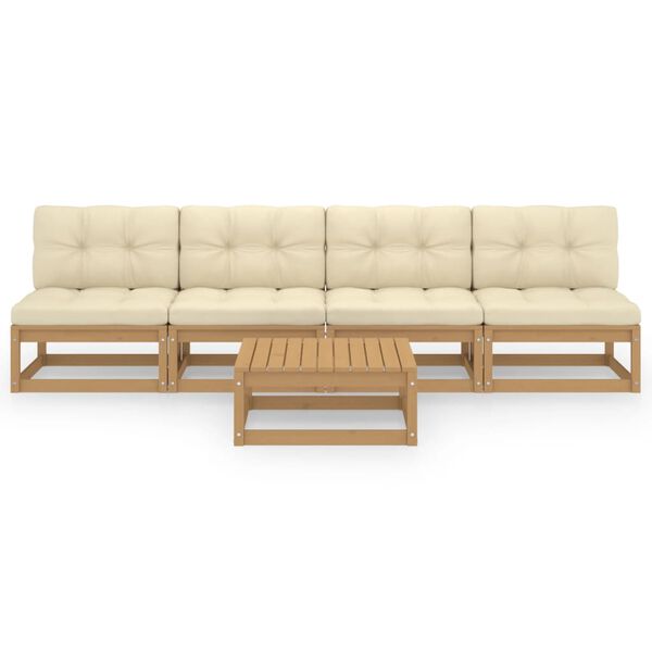 vidaXL 5-dijelna vrtna garnitura od masivne borovine s jastucima