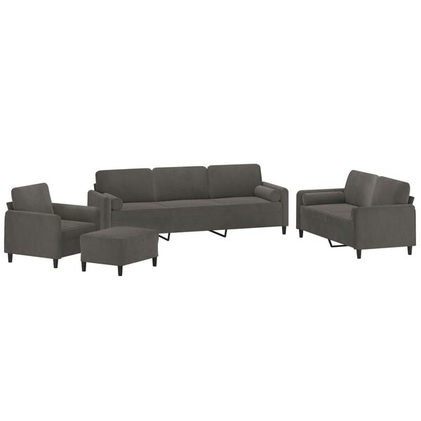vidaXL 4-dijelni set sofa s jastucima tamnosivi bar&scaron;unasti