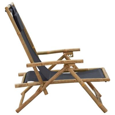 vidaXL Nagibna stolica za opuštanje od bambusa i tkanine tamnosiva