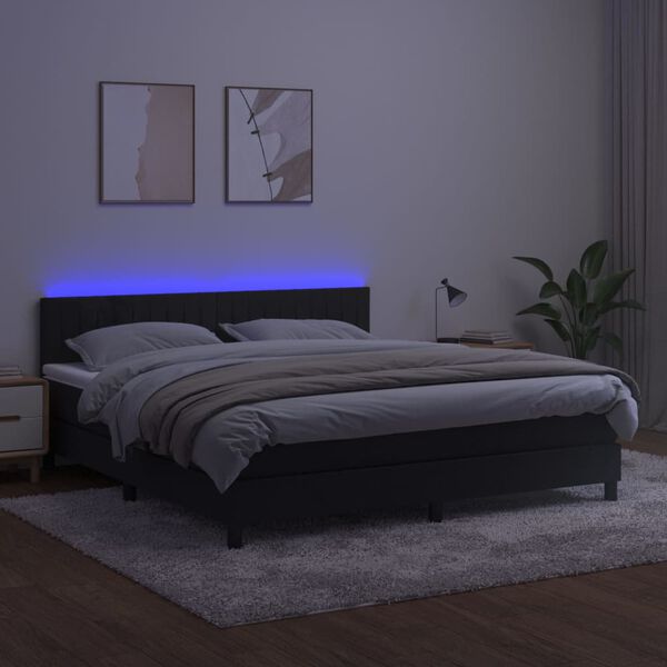 vidaXL Krevet box spring s madracem LED crni 160x200 cm bar&scaron;un