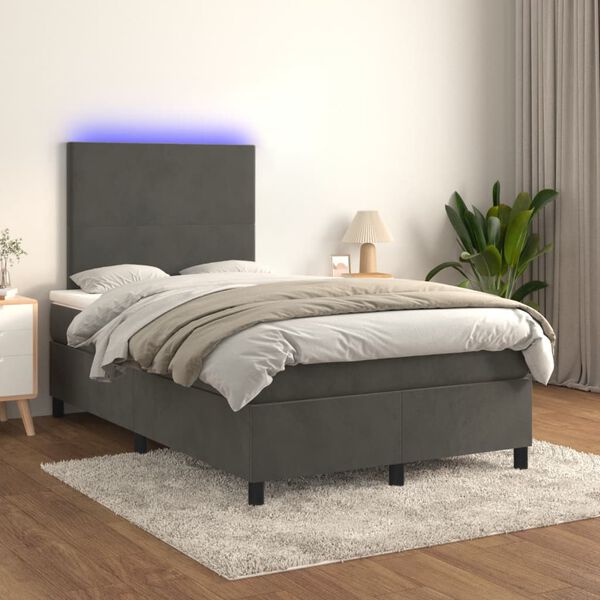 vidaXL Krevet box spring s madracem LED tamnosivi 120 x 200 cm bar&scaron;un