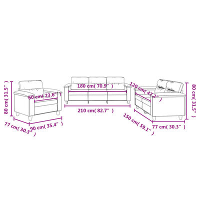 vidaXL 3-dijelni set sofa s jastucima svjetlosivi od mikrovlakana