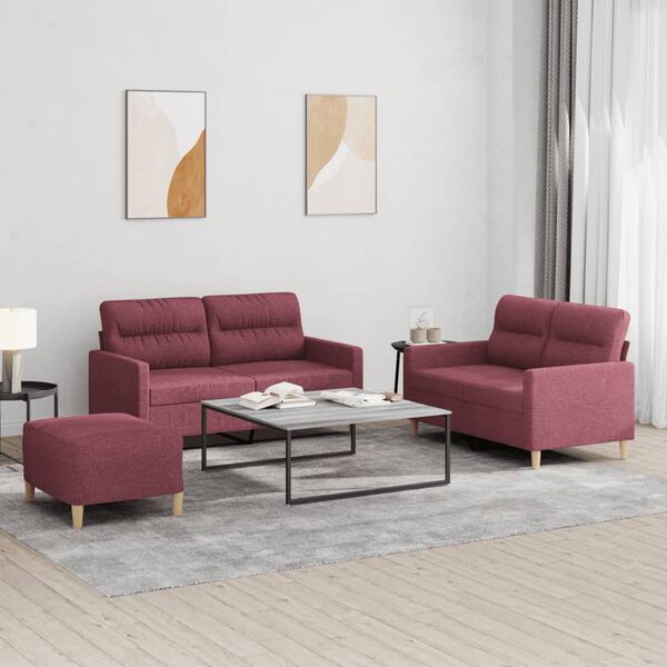 vidaXL 3-dijelni set sofa s jastucima crvena boja vina od tkanine