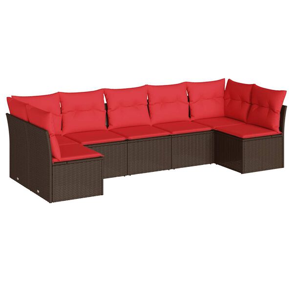 vidaXL 7-dijelni set vrtnih sofa od poliratana s jastucima smeđi