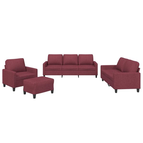 vidaXL 4-dijelni set sofa s jastucima crvena boja vina od tkanine
