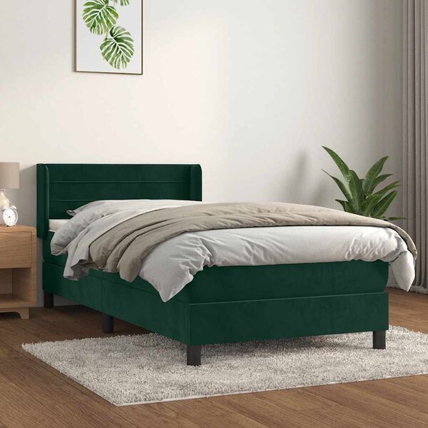 vidaXL Box spring krevet s madracem tamnozeleni 90x200 cm bar&scaron;unasti