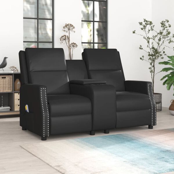 vidaXL Masažni dvosjed od umjetne kože s držačem čaša crni