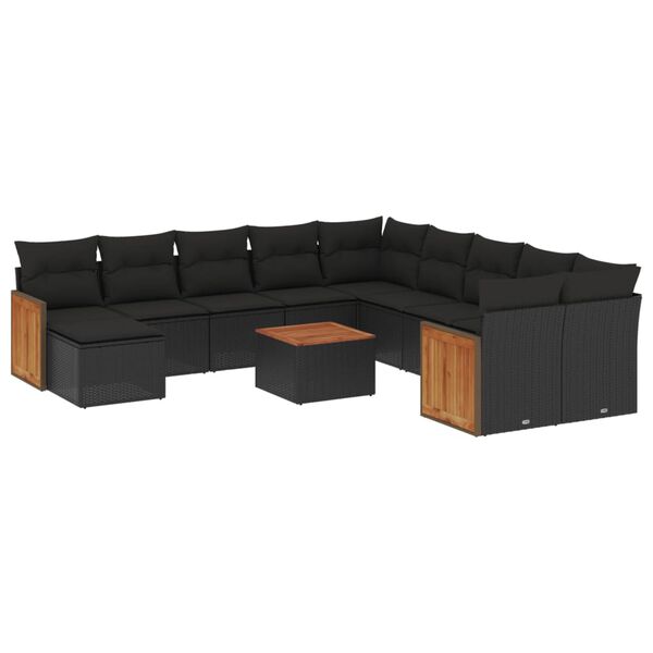 vidaXL 12-dijelni set vrtnih sofa od poliratana s jastucima crni