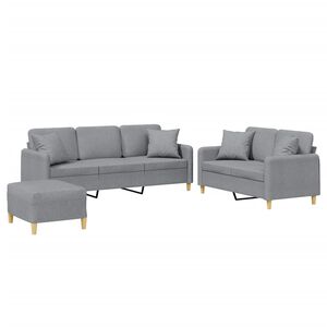 vidaXL 3-dijelni set sofa s jastucima svjetlosivi od tkanine