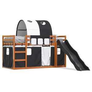 vidaXL Krevet na kat s toboganom i zavjesama bijelo-crni 90 x 200 cm