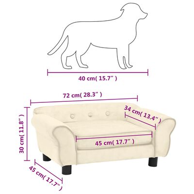 vidaXL Sofa za pse krem 72 x 45 x 30 cm plišana