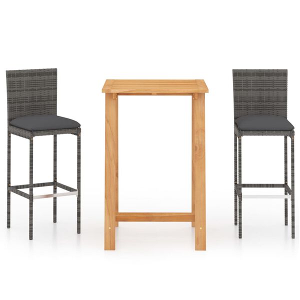 vidaXL 3-dijelni vrtni barski set s jastucima sivi