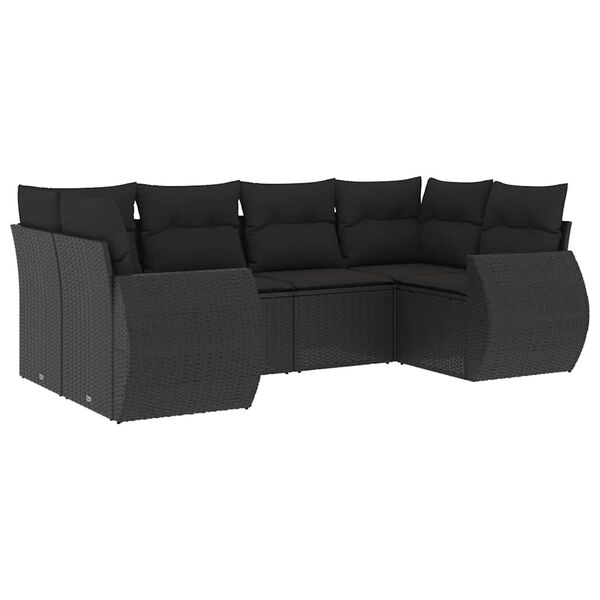 vidaXL 6-dijelni set vrtnih sofa s jastucima crni od poliratana