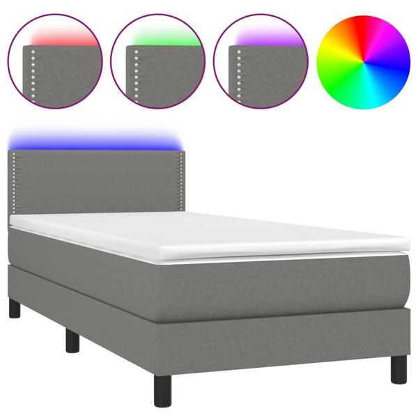 vidaXL Krevet box spring s madracem LED tamnosivi 90x190 cm tkanina