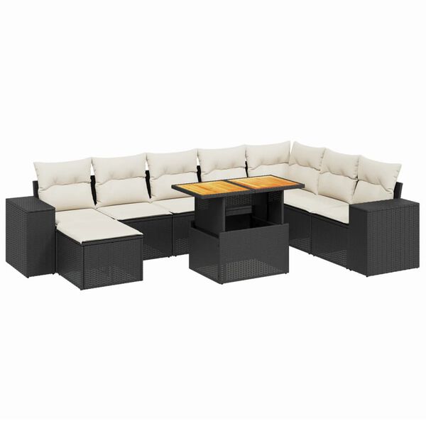vidaXL 9-dijelni set vrtnih sofa s jastucima crni od poliratana