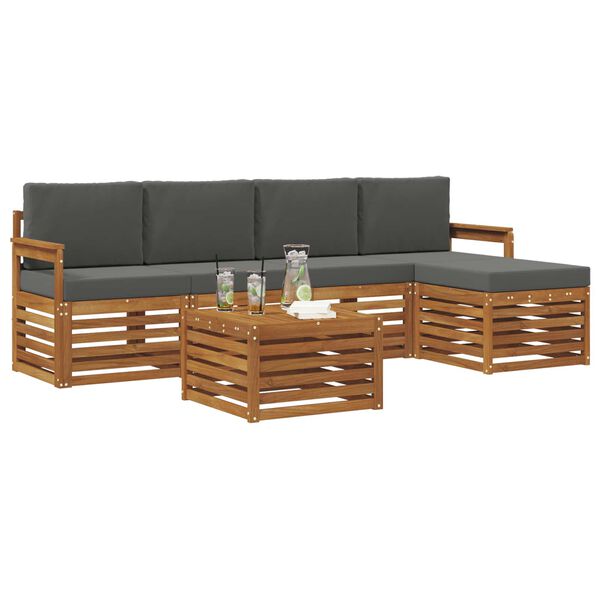 vidaXL Set vanjskih sofa 6 pcs Prirodna i antracit Čvrsto drvo akacije