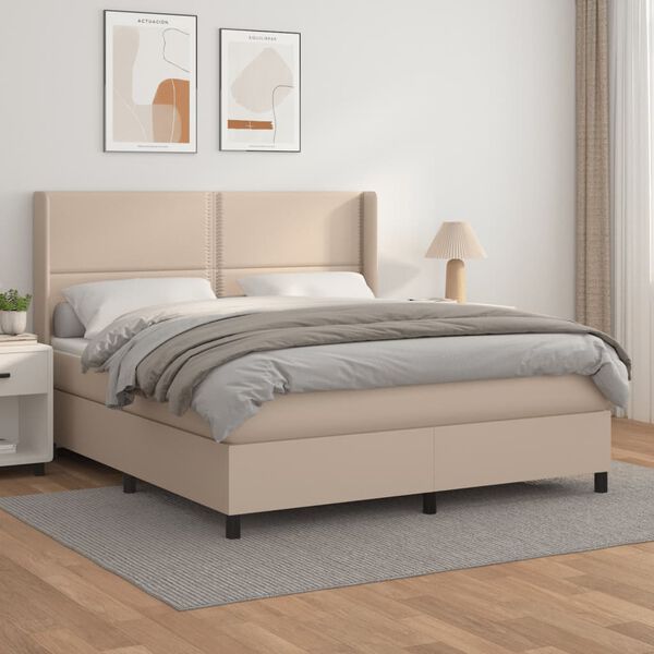vidaXL Krevet box spring s madracem cappuccino 180x200 cm umjetna koža
