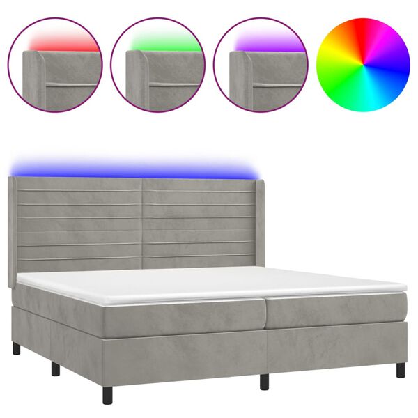 vidaXL Krevet box spring s madracem LED svjetlosivi 200x200 cm bar&scaron;un