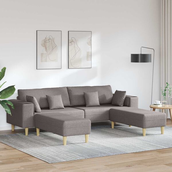vidaXL Sofa s jastukom 3 pcs Sivo-smeđa tkanina