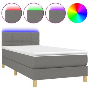 vidaXL Krevet box spring s madracem LED tamnosivi 100x200 cm tkanina