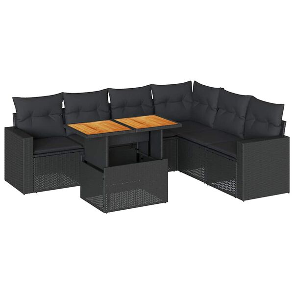 vidaXL 7-dijelni set vrtnih sofa od poliratana s jastucima crni