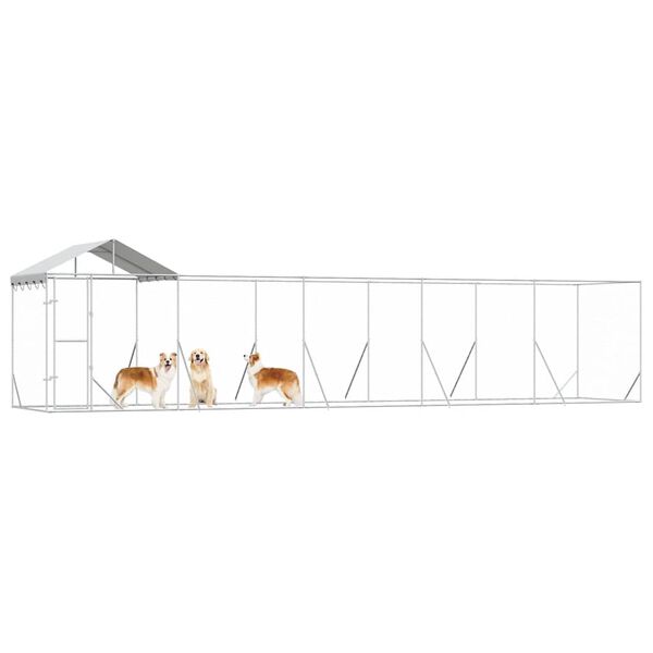 vidaXL Vanjski kavez za pse s krovom srebrni 10x2x2,5m pocinčani čelik