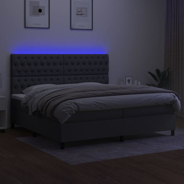 vidaXL Krevet box spring s madracem LED tamnosivi 200x200 cm tkanina
