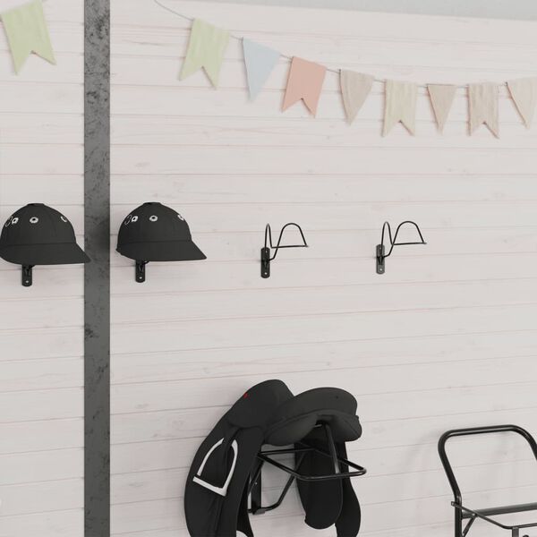 vidaXL Stalak za kacigu za jahanje zidni crni čelični
