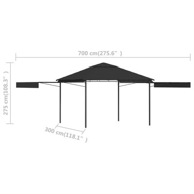vidaXL Sjenica s duplim produžnim krovom 3x3x2,75 m antracit 180g/m²