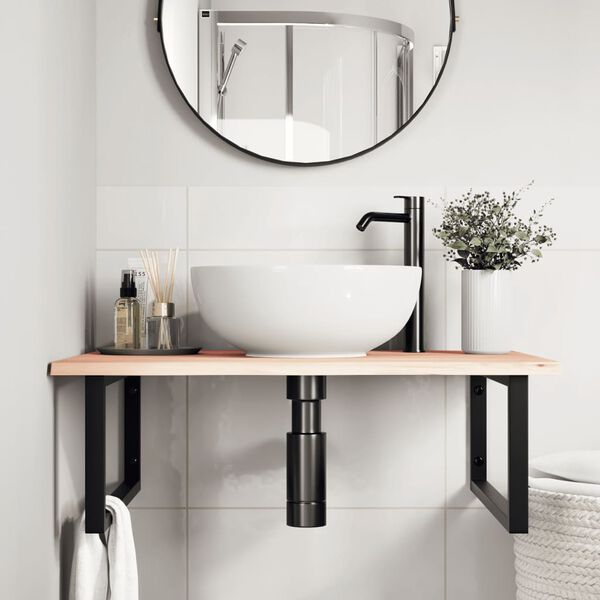 vidaXL Zidna polica za umivaonik od čelika i masivne hrastovine