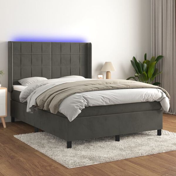 vidaXL Krevet box spring s madracem LED tamnosivi 140x200 cm bar&scaron;un