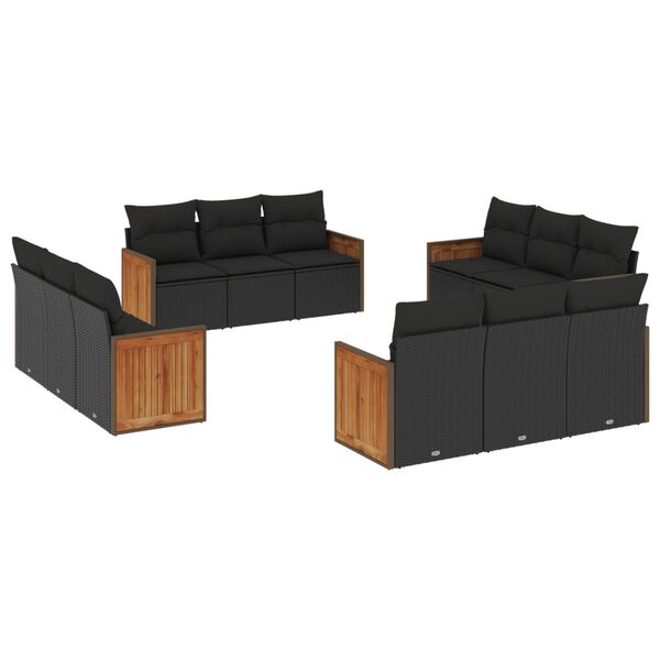 vidaXL 12-dijelni set vrtnih sofa od poliratana s jastucima crni
