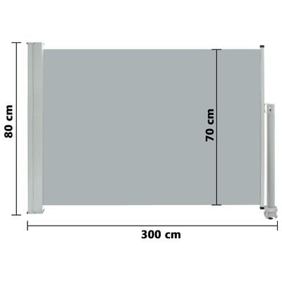 vidaXL Uvlačiva bočna tenda za terasu 80 x 300 cm siva