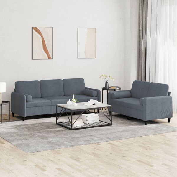 vidaXL 2-dijelni set sofa s jastucima tamnosivi baršunasti