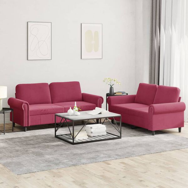 vidaXL 2-dijelni set sofa s jastucima crvena boja vina bar&scaron;unasti