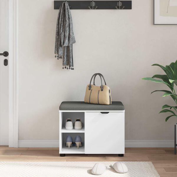 vidaXL Klupa za hodnik s jastukom s policom Bijeli 60 x 38 x 46 cm