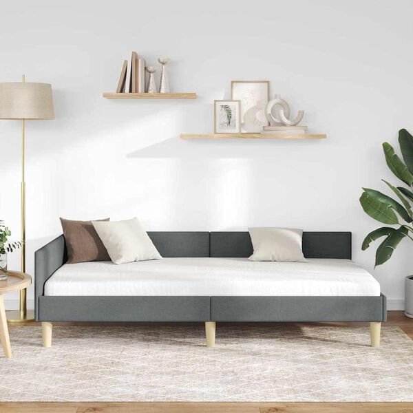 vidaXL Kutni okvir kreveta Tamno siva 100 x 200 cm tkanina