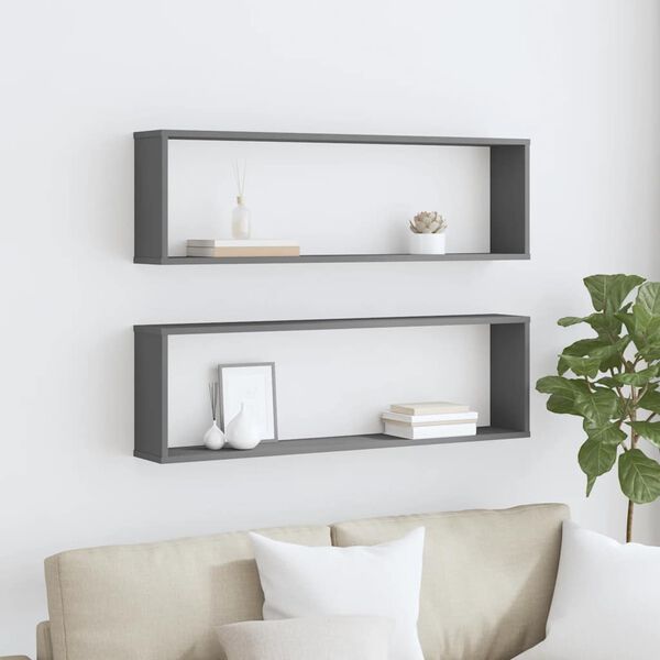 vidaXL Kockaste zidne police 2 kom sive 100x15x30 cm konstruirano drvo