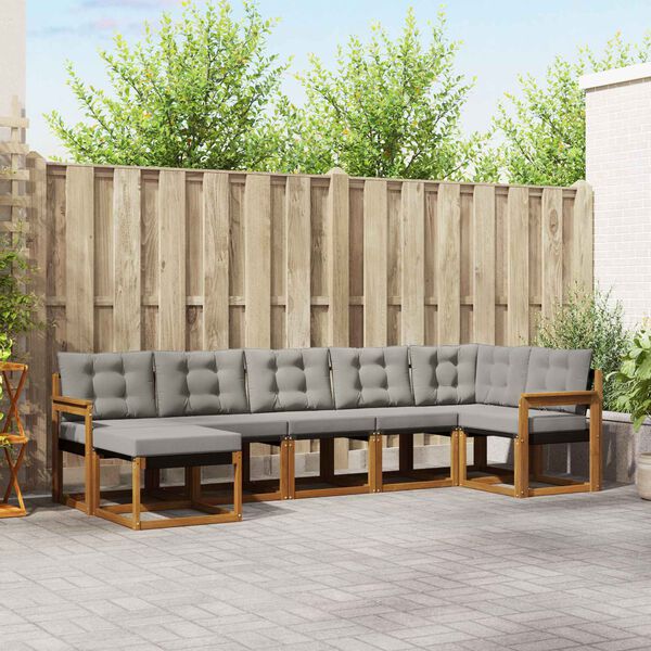 vidaXL Set vanjskih sofa s jastukom 7 pcs Prirodna i svijetlo siva