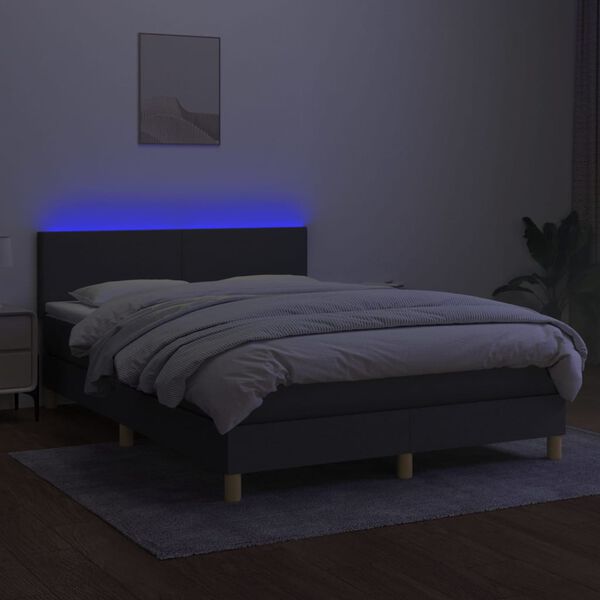 vidaXL Krevet box spring s madracem LED tamnosivi 140x200 cm tkanina