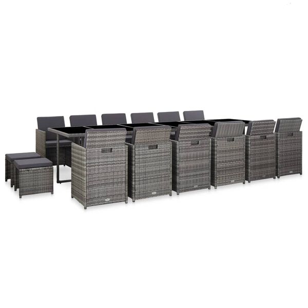 vidaXL 17-dijelni vrtni blagovaonski set s jastucima poliratan sivi